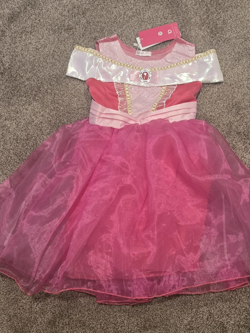 Girls Pink Princess Costume Dress with Jewel Accent